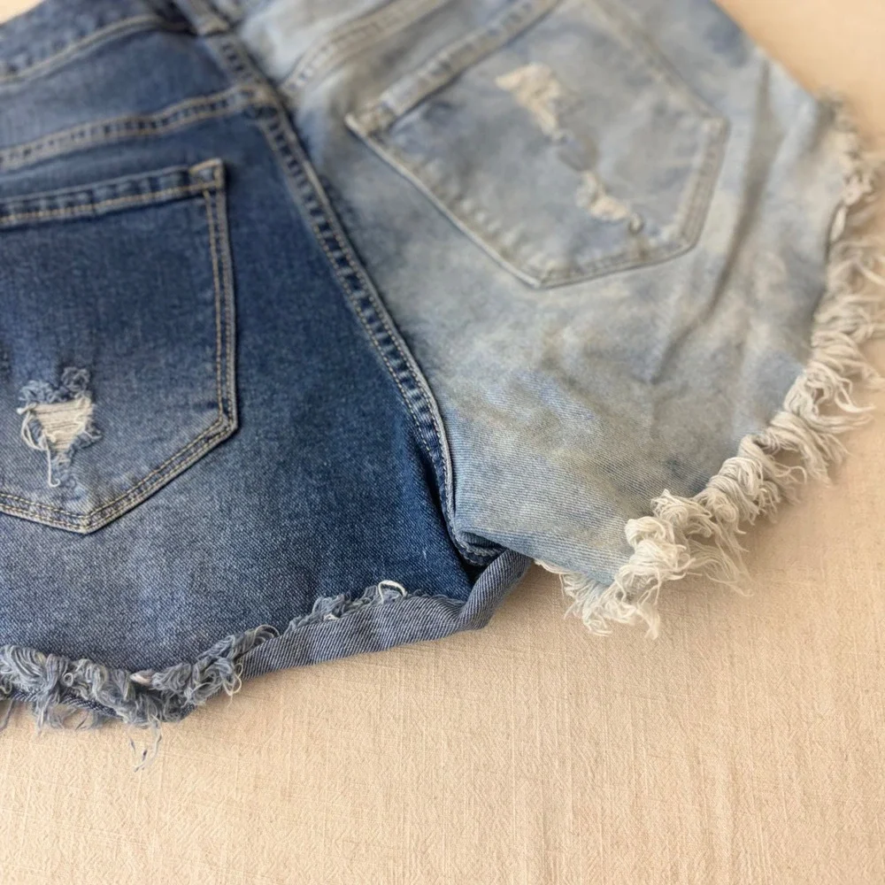 INC‎ International Concepts Two Tone Distressed Denim Shorts Blue Women 8/29